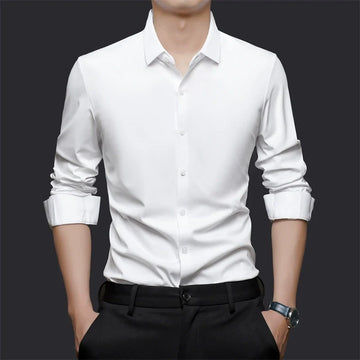 Men’s Silk Peak-Collar Long-Sleeve Iron-Free Business Casual Shirt