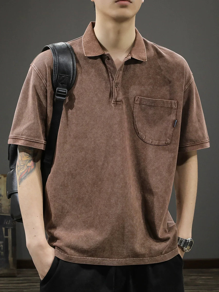 Retro Washed Cotton Men’s Short-Sleeve Polo Shirt