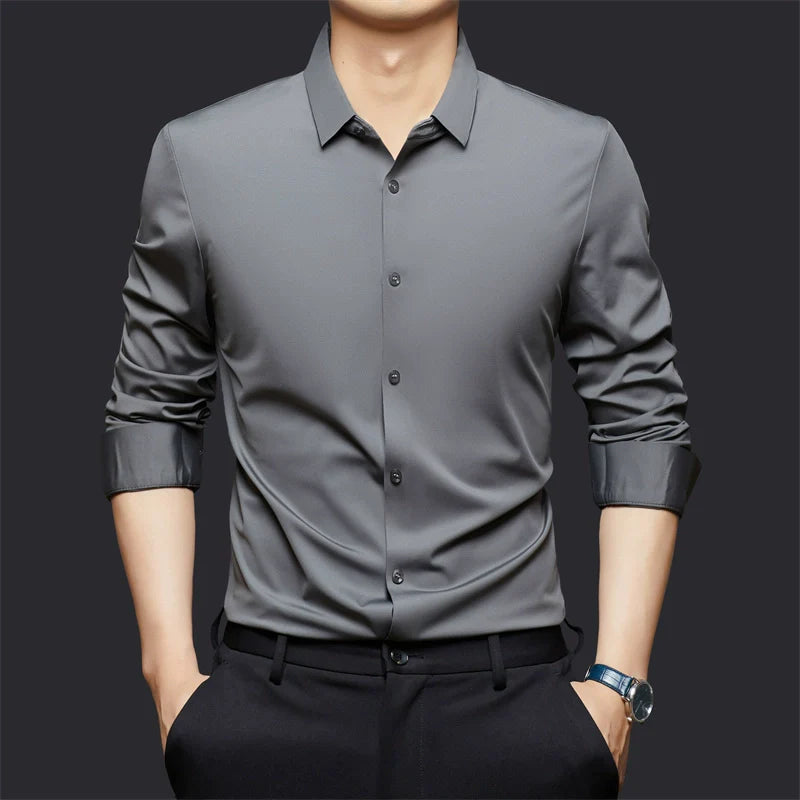 Men’s Silk Peak-Collar Long-Sleeve Iron-Free Business Casual Shirt