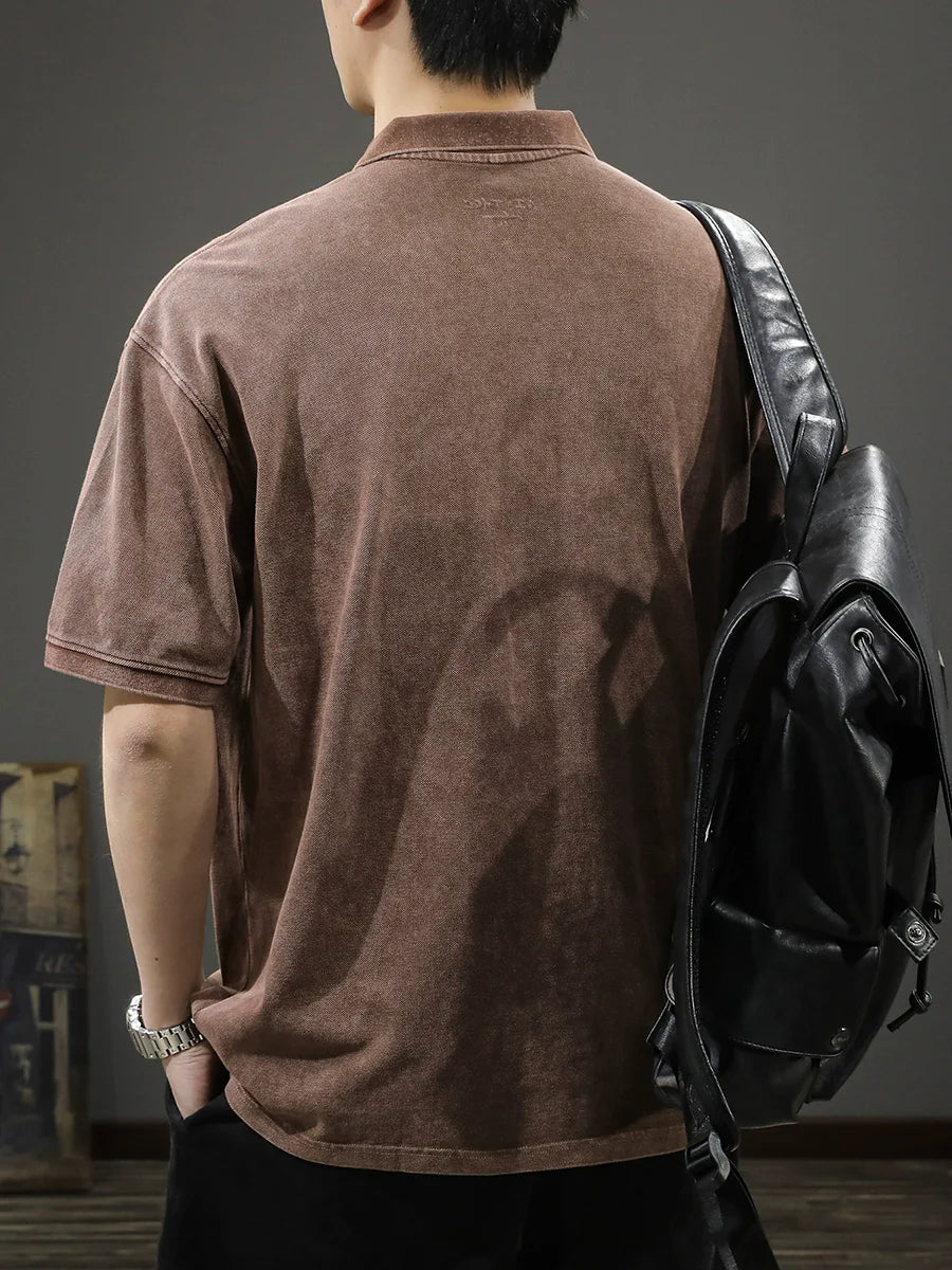 Retro Washed Cotton Men’s Short-Sleeve Polo Shirt