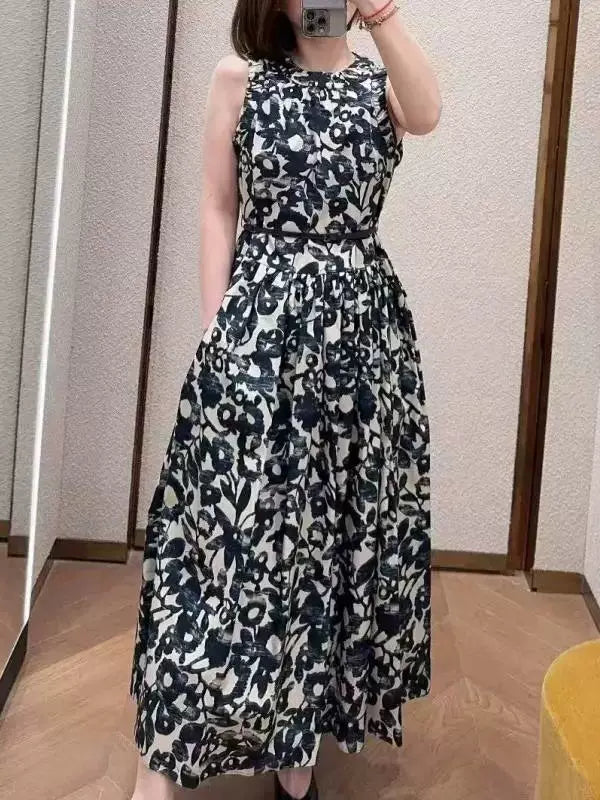 Cotton Silk Floral Empire Waist Knee Length Dress