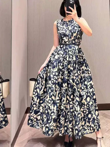 Cotton Silk Floral Empire Waist Knee Length Dress